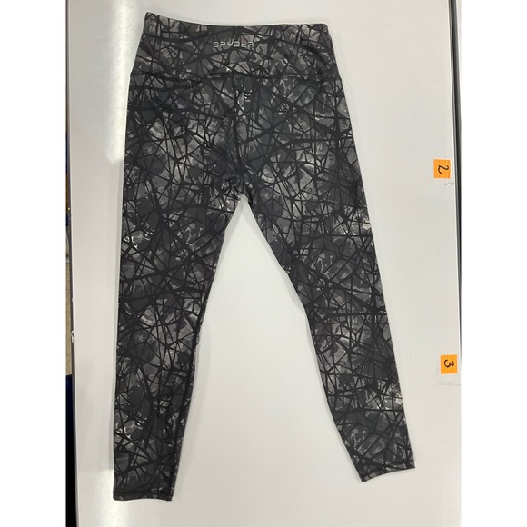 Women's Spyder Active Ankle Leggings Size Medium Black Gray Geo Web Design - Picture 1 of 5